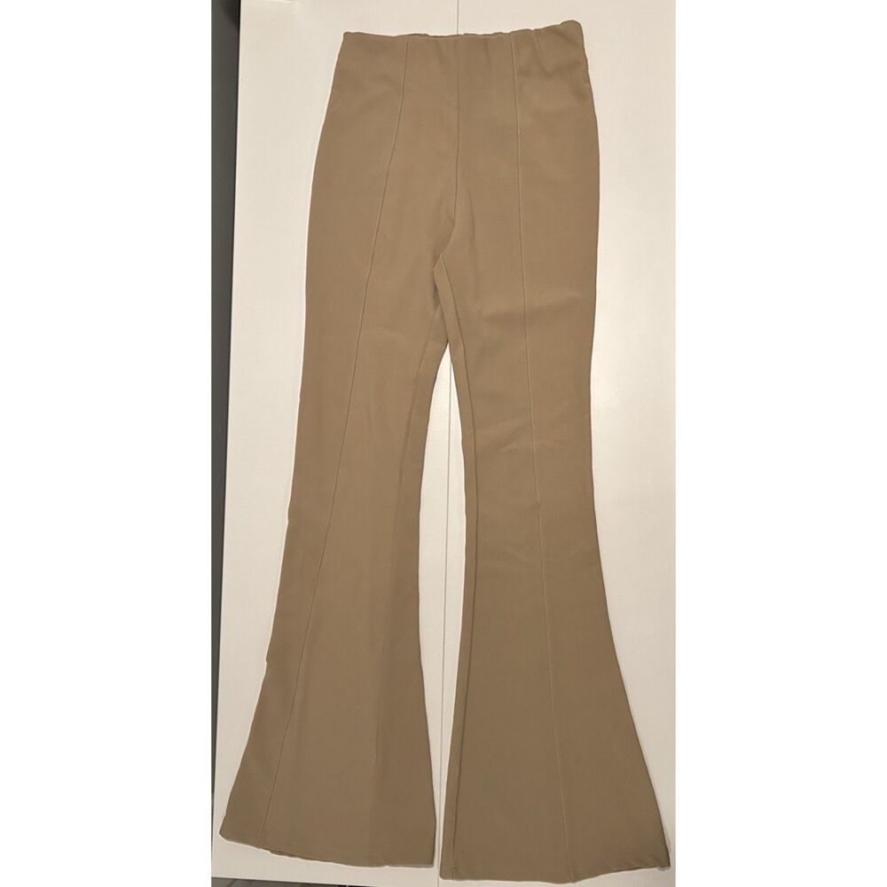 Womans High Waist Flare Stretch Pants Tan Small